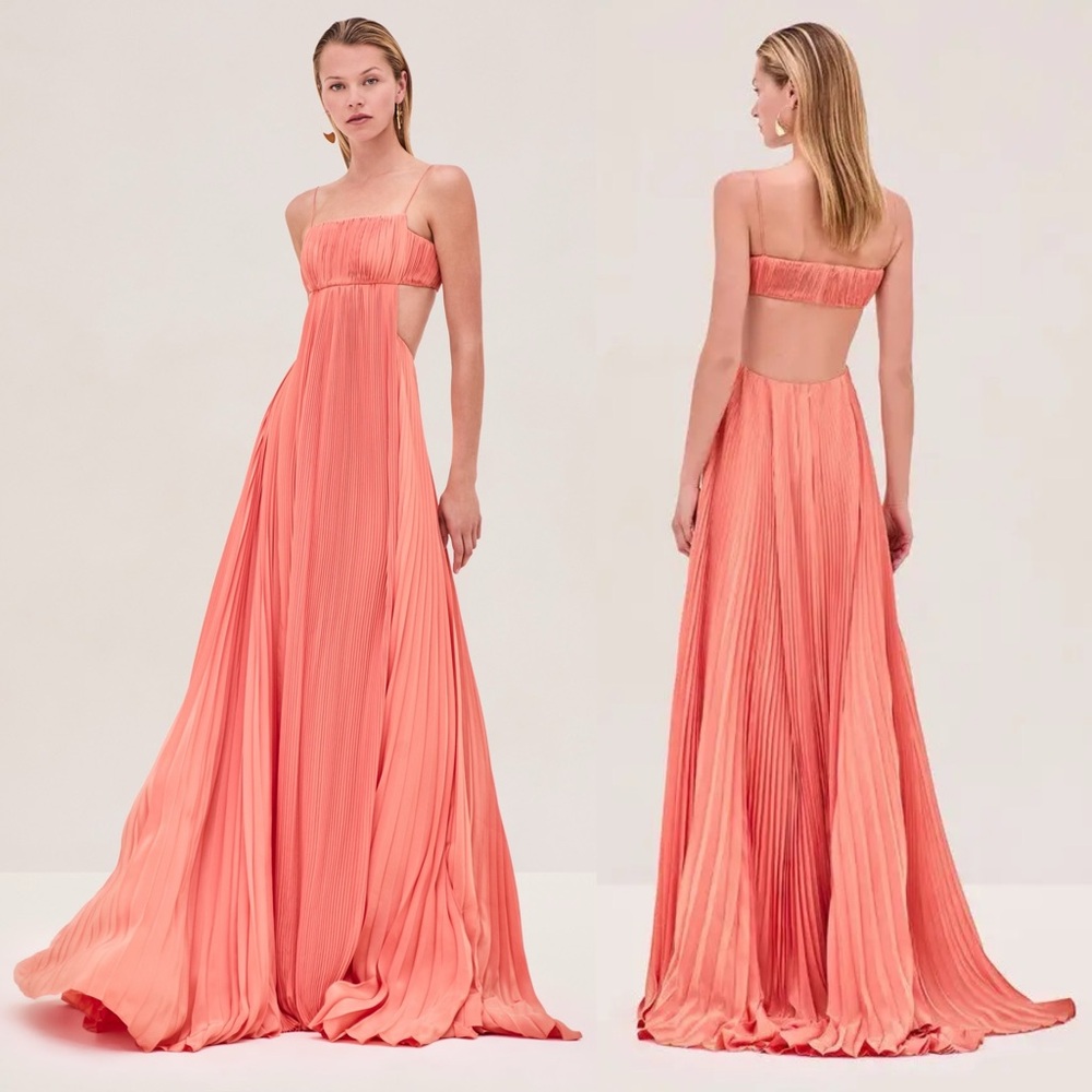 ALEXIS Varranza Plisse Pleated Cutout Maxi Dress Gown Sunset Orange NEW with tag